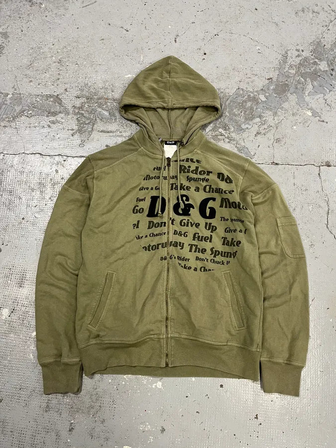 AW2004 Dolce & Gabbana Poem Rider Khaki Zip-Up Hoodie cvZPRMQ 0