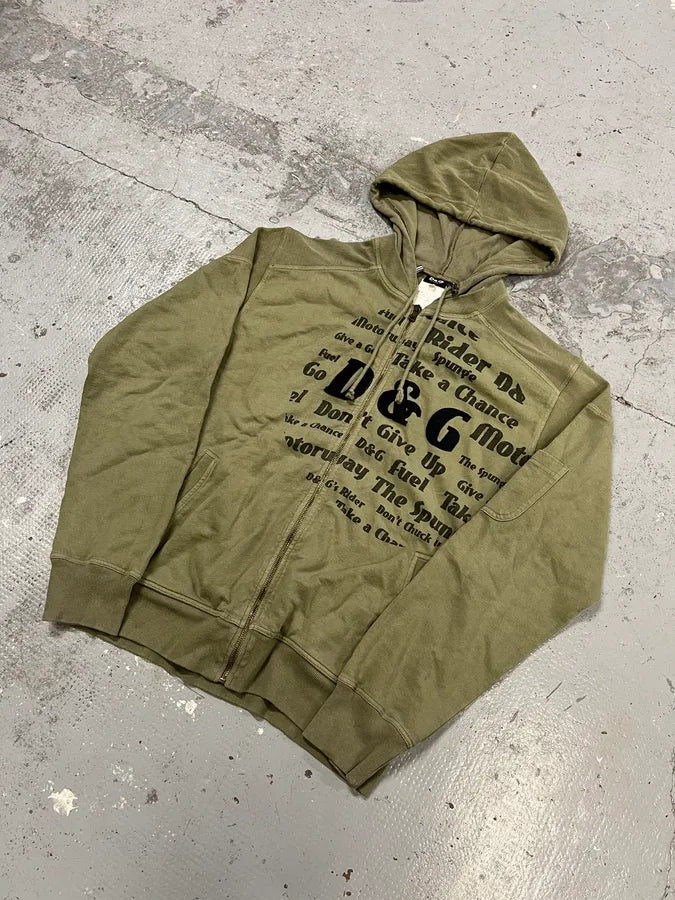 AW2004 Dolce & Gabbana Poem Rider Khaki Zip-Up Hoodie cvZPRMQ 3