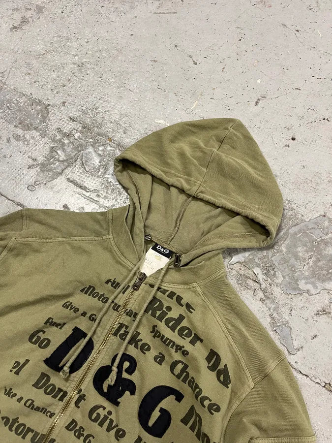 AW2004 Dolce & Gabbana Poem Rider Khaki Zip-Up Hoodie cvZPRMQ 4