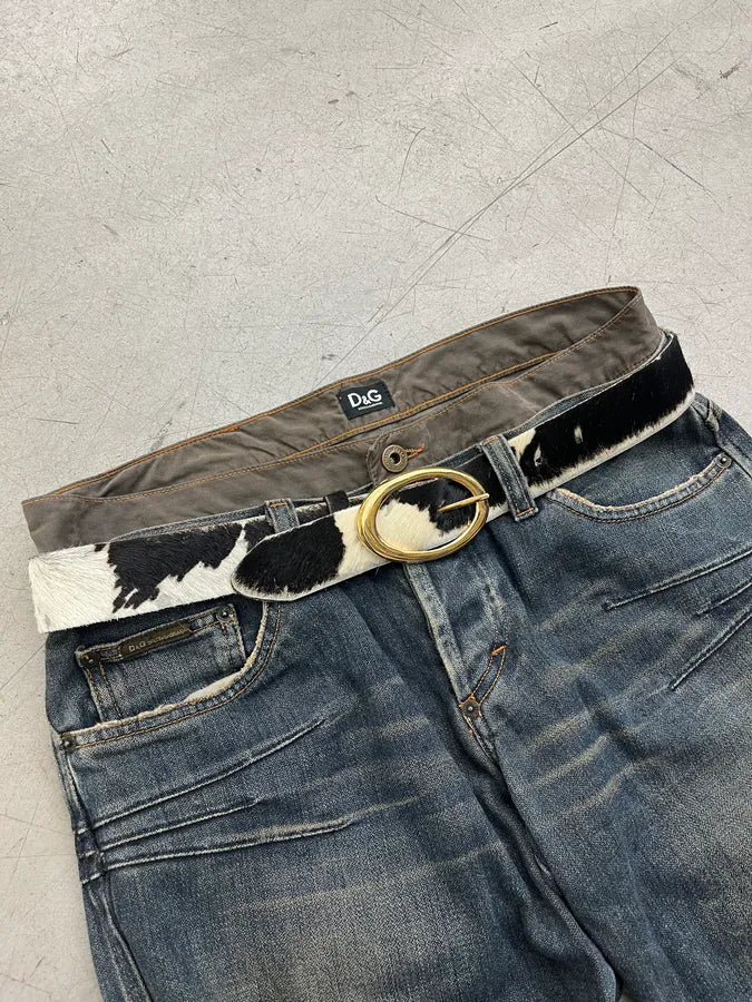 AW2004 Dolce & Gabbana Pony Hair Cow Black & White Leather Belt RTsBZzq 0