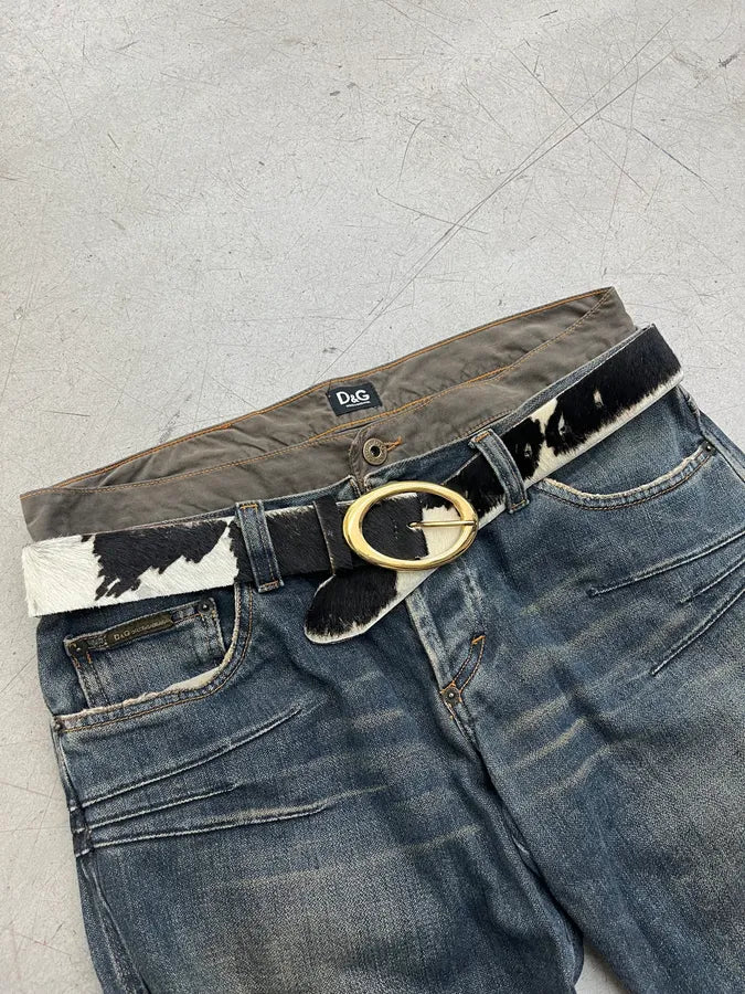 AW2004 Dolce & Gabbana Pony Hair Cow Black & White Leather Belt RTsBZzq 1