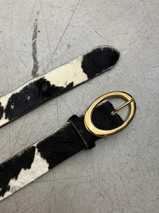 AW2004 Dolce & Gabbana Pony Hair Cow Black & White Leather Belt RTsBZzq 4