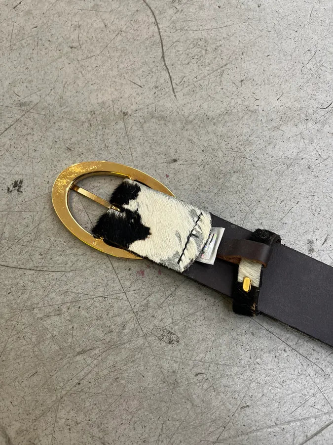 AW2004 Dolce & Gabbana Pony Hair Cow Black & White Leather Belt RTsBZzq 8