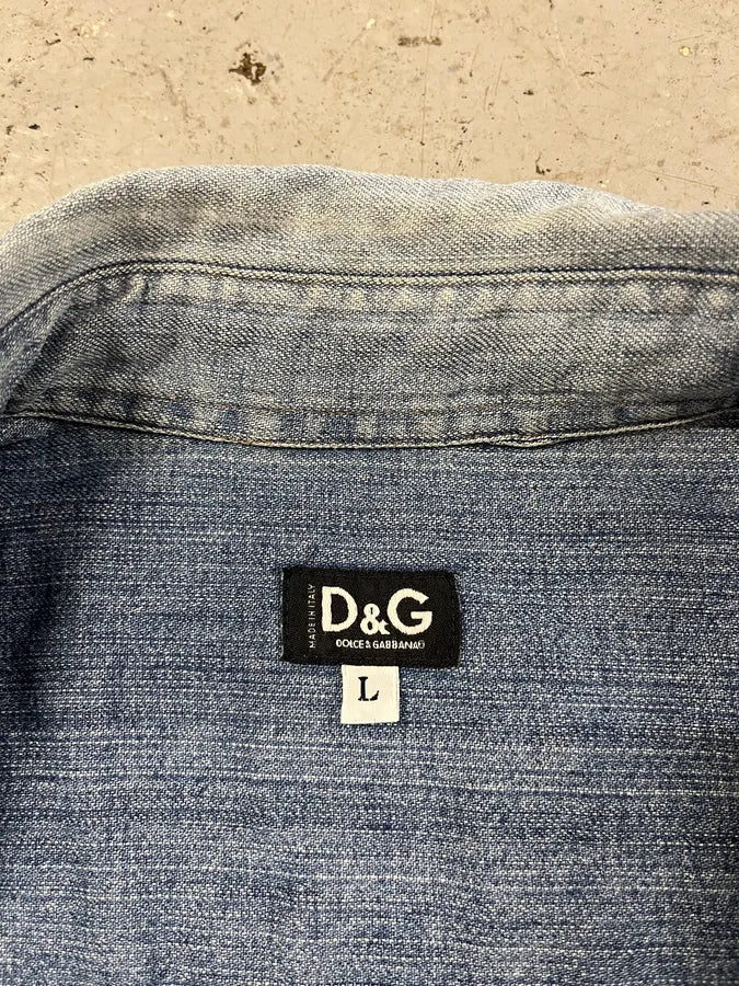 AW2004 Dolce & Gabbana Printed Sleeveless Denim Shirt PKCuOmT 9