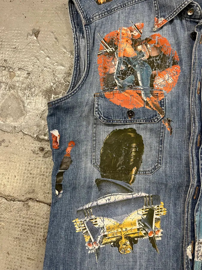 AW2004 Dolce & Gabbana Printed Sleeveless Denim Shirt PKCuOmT 8