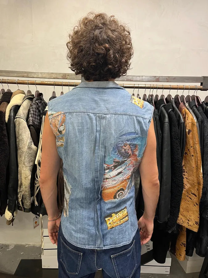 AW2004 Dolce & Gabbana Printed Sleeveless Denim Shirt PKCuOmT 2