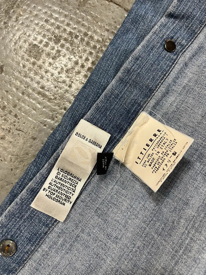 AW2004 Dolce & Gabbana Printed Sleeveless Denim Shirt PKCuOmT 10