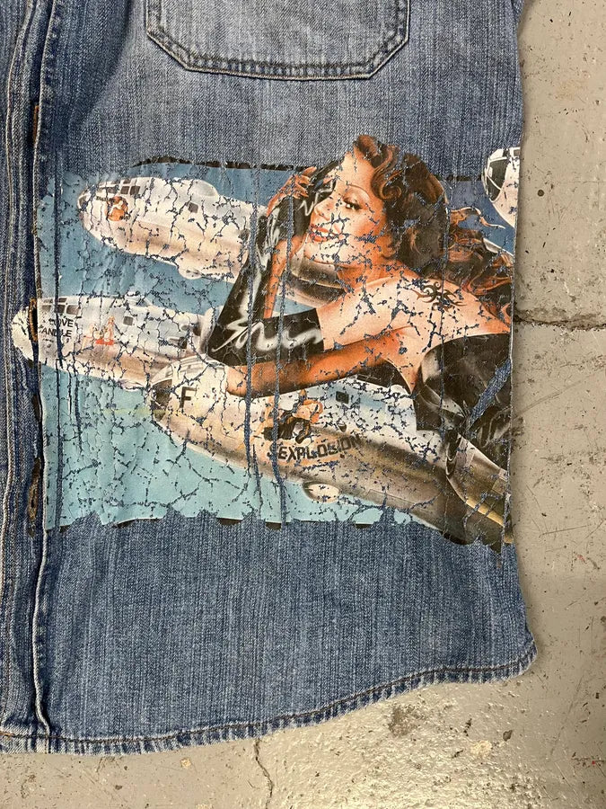 AW2004 Dolce & Gabbana Printed Sleeveless Denim Shirt PKCuOmT 7