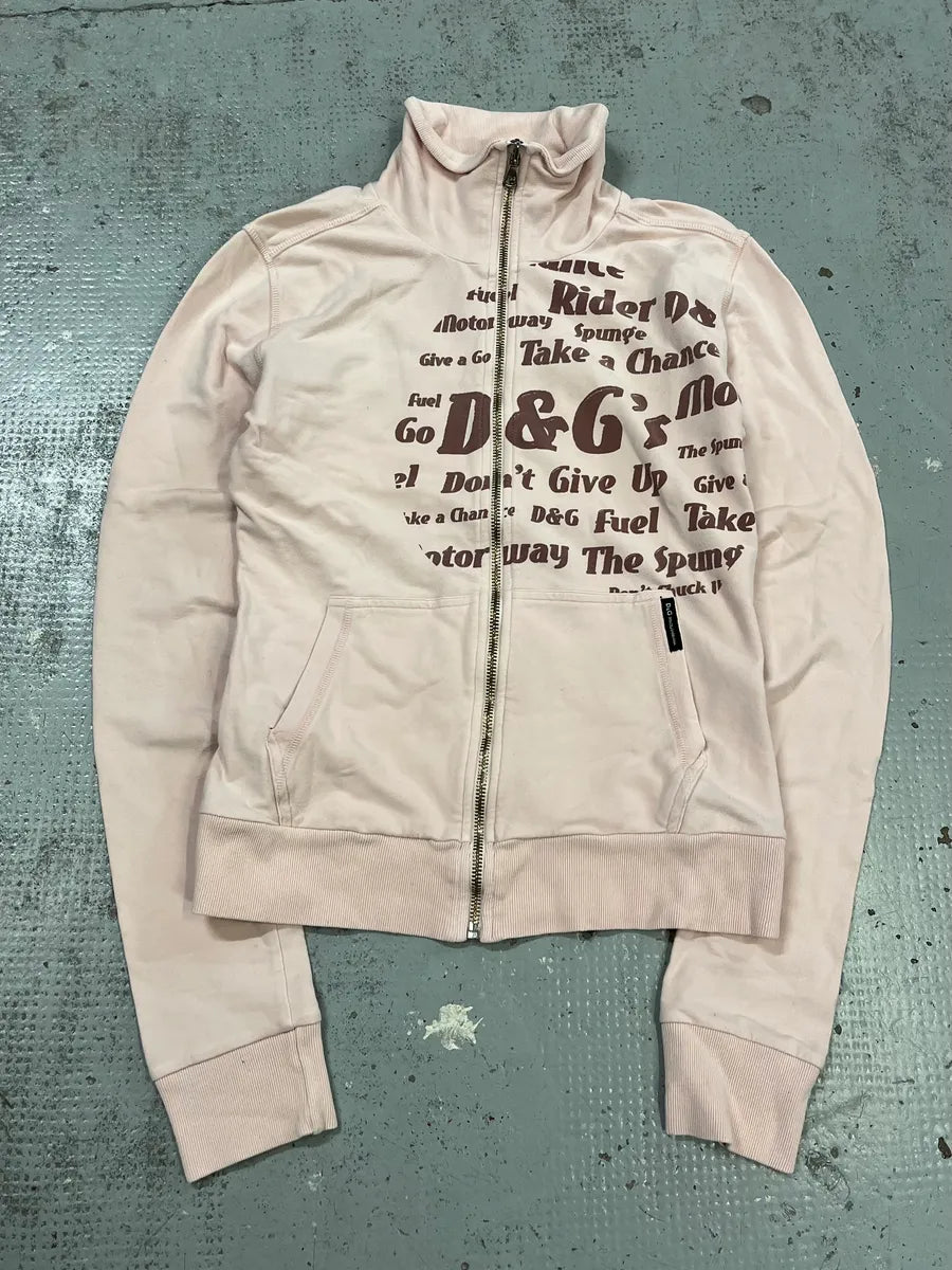AW2004 Dolce & Gabbana Propaganda Logo Pink Zip-Up Sweater eOPAXpv 2