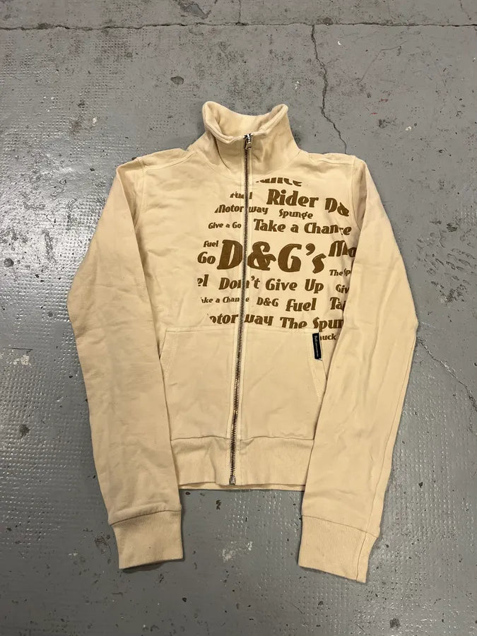 AW2004 Dolce & Gabbana Rider Poem Beige Zip-Up Sweater GbCIOeg 0