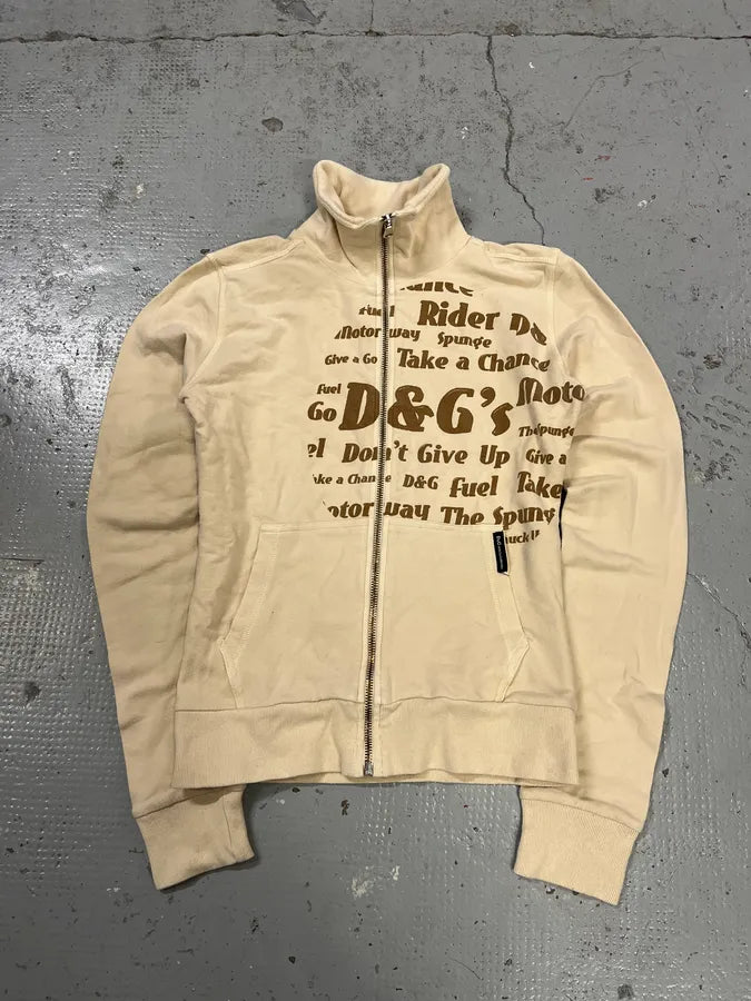 AW2004 Dolce & Gabbana Rider Poem Beige Zip-Up Sweater GbCIOeg 1