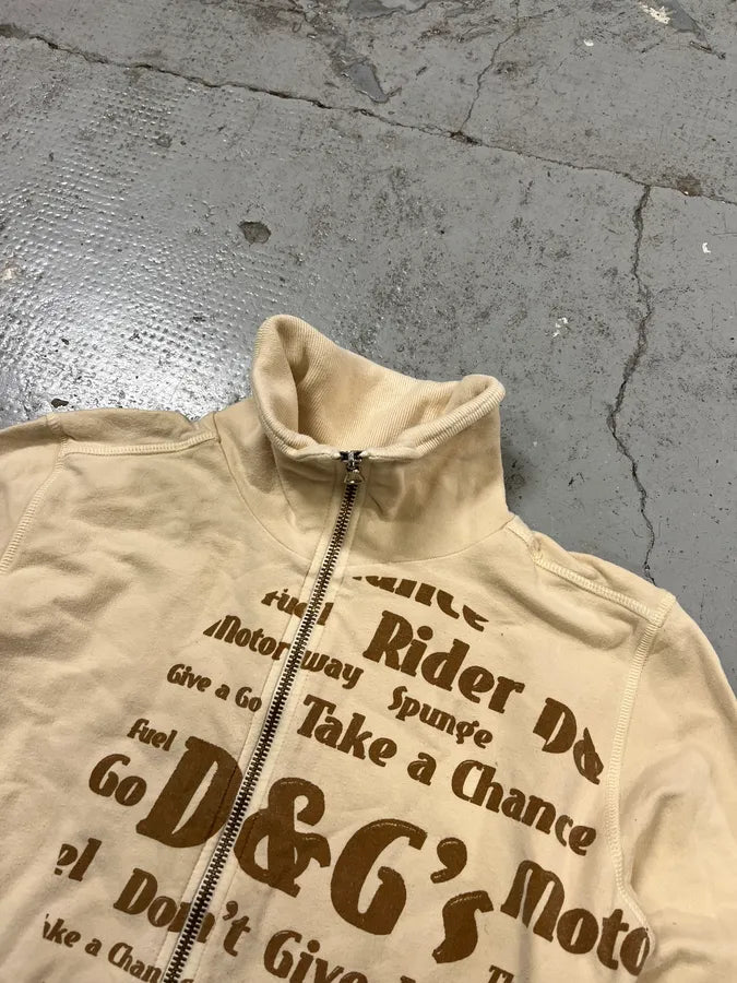 AW2004 Dolce & Gabbana Rider Poem Beige Zip-Up Sweater GbCIOeg 2