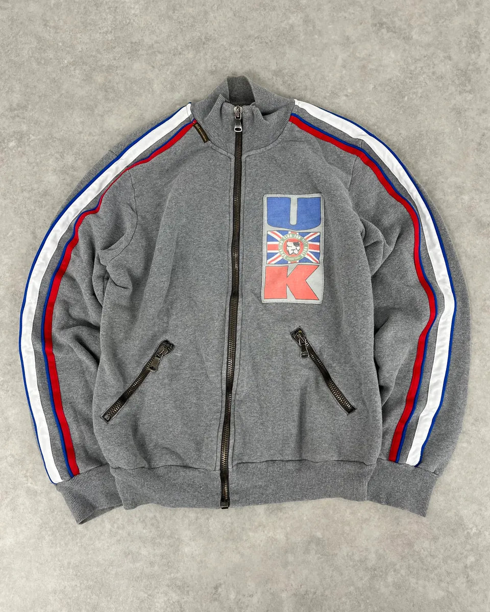 AW2004 Dolce & Gabbana UK Flag Team Grey Zip-up Sweater iFkWsfF 0