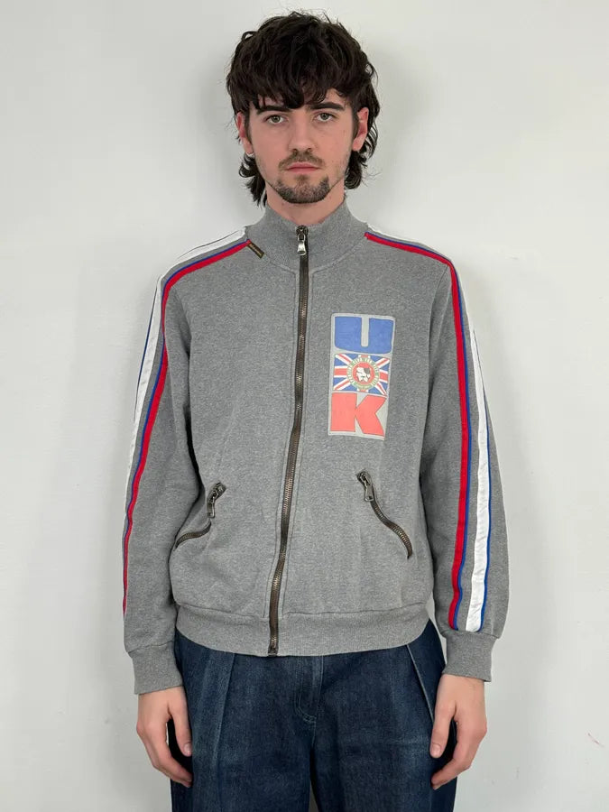 AW2004 Dolce & Gabbana UK Flag Team Grey Zip-up Sweater iFkWsfF 1