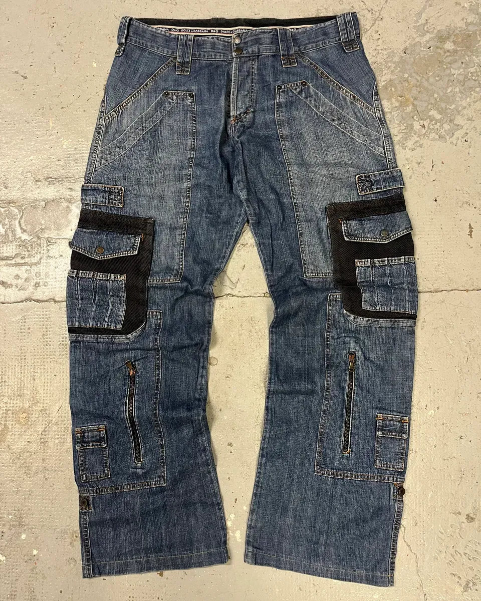 AW2004 Dolce & Gabbana Blue Hybrid Cargo Denim Jeans nQPYALr 3