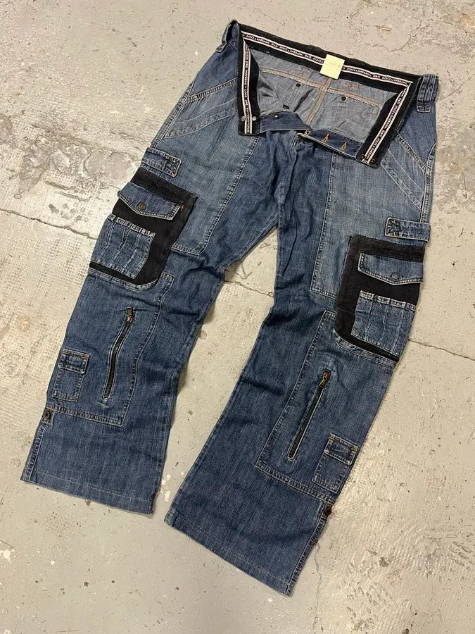 AW2004 Dolce & Gabbana Blue Hybrid Cargo Denim Jeans nQPYALr 5