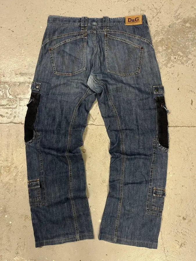 AW2004 Dolce & Gabbana Blue Hybrid Cargo Denim Jeans nQPYALr 6