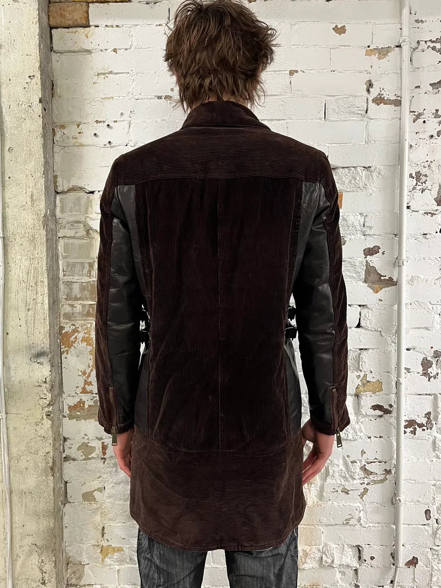 AW2004 Dsquared2 Hybrid Brown Leather & Corduroy Long Coat ypIDHUx 2