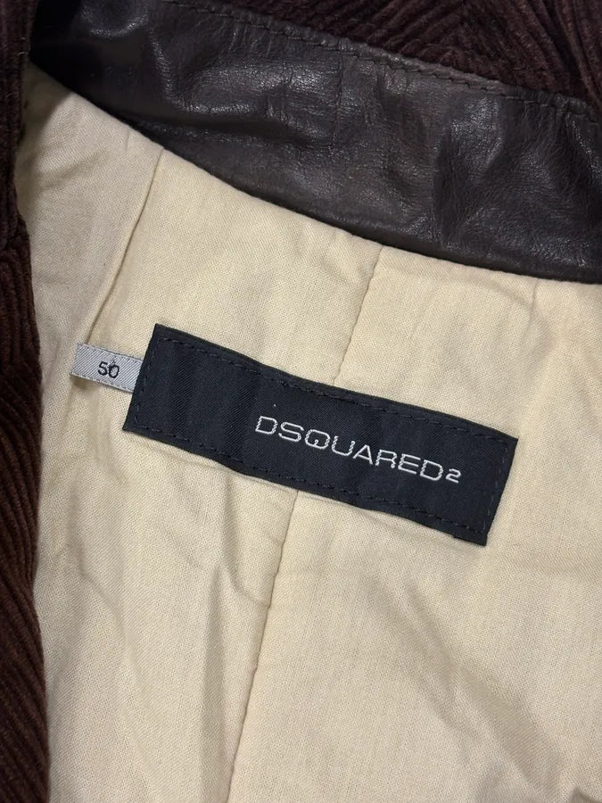 AW2004 Dsquared2 Hybrid Brown Leather & Corduroy Long Coat ypIDHUx 4