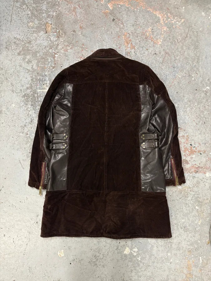 AW2004 Dsquared2 Hybrid Brown Leather & Corduroy Long Coat ypIDHUx 5