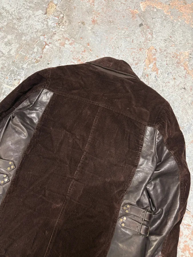 AW2004 Dsquared2 Hybrid Brown Leather & Corduroy Long Coat ypIDHUx 6