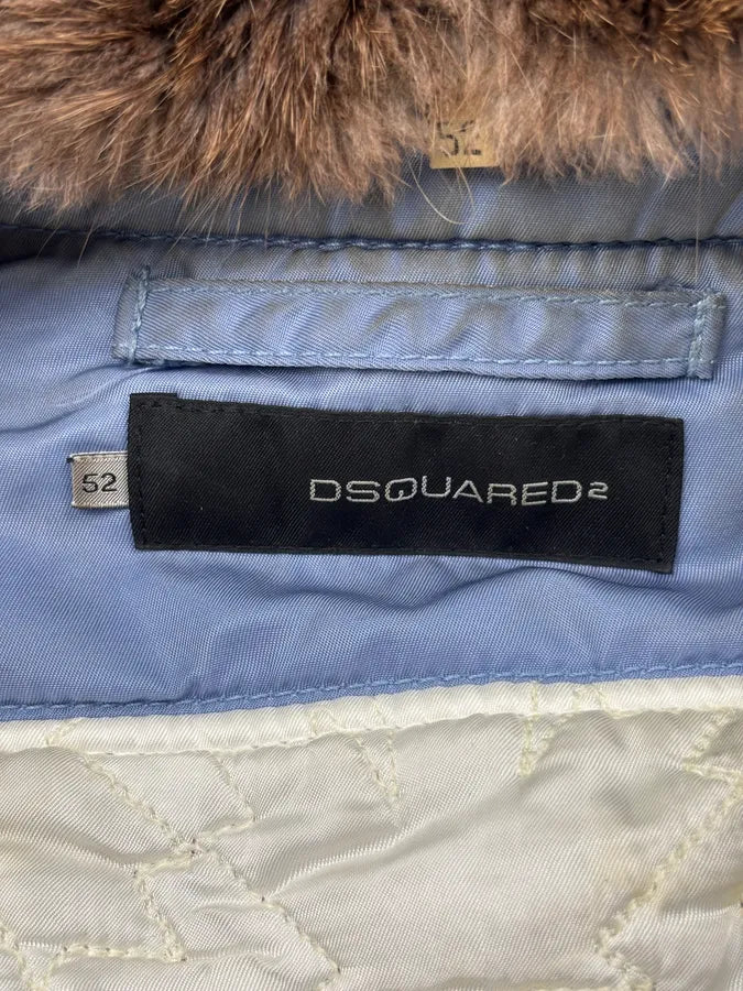 AW2004 Dsquared2 Light Blue Nylon Detachable Fur Collar Bomber Jacket nXSRPoz 10