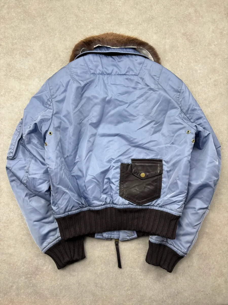 AW2004 Dsquared2 Light Blue Nylon Detachable Fur Collar Bomber Jacket nXSRPoz 5