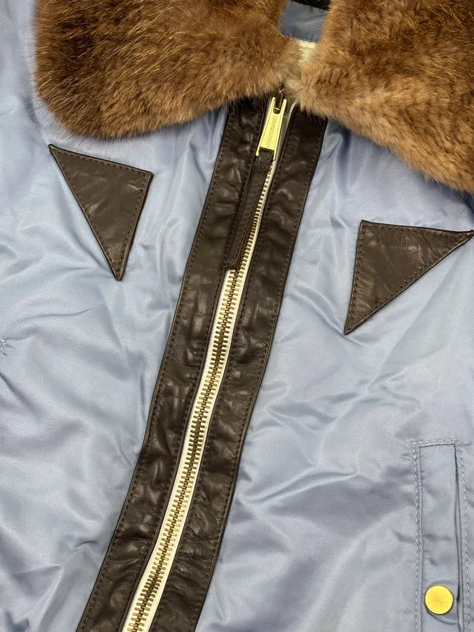 AW2004 Dsquared2 Light Blue Nylon Detachable Fur Collar Bomber Jacket nXSRPoz 8
