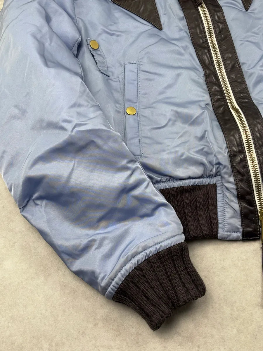 AW2004 Dsquared2 Light Blue Nylon Detachable Fur Collar Bomber Jacket nXSRPoz 9
