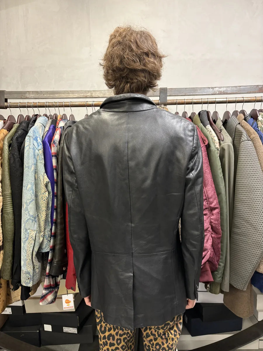 AW2004 Emporio Armani Black Long Minimalist Leather Jacket tIbhNvf 2