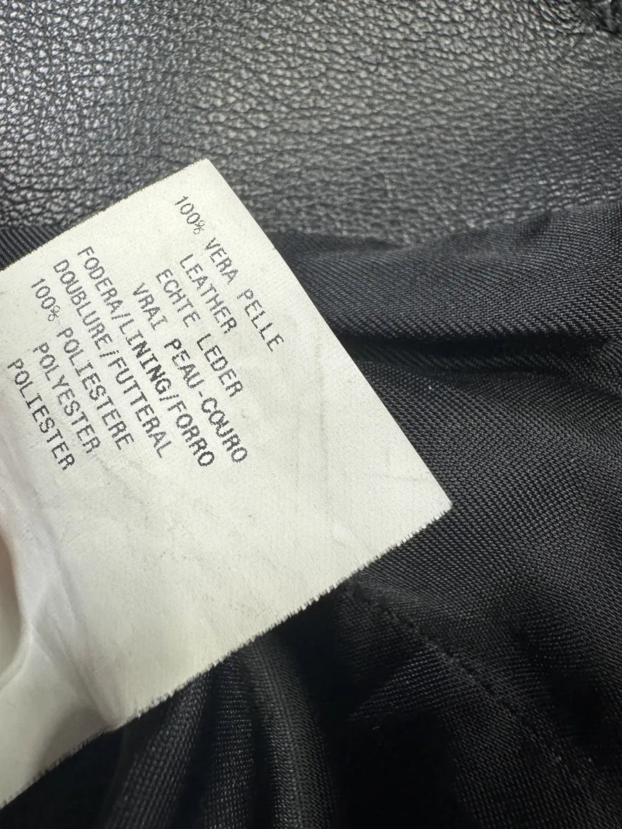 AW2004 Emporio Armani Black Long Minimalist Leather Jacket tIbhNvf 6