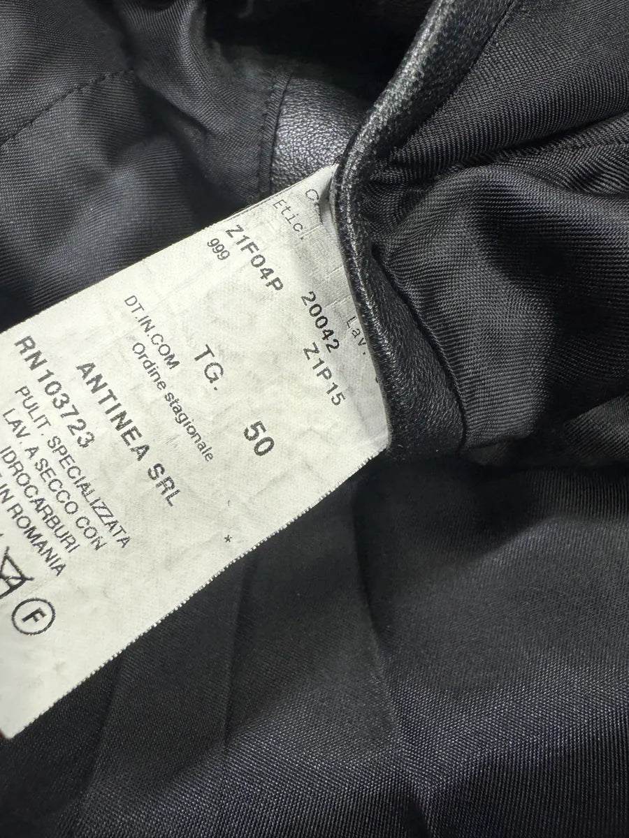 AW2004 Emporio Armani Black Long Minimalist Leather Jacket tIbhNvf 7