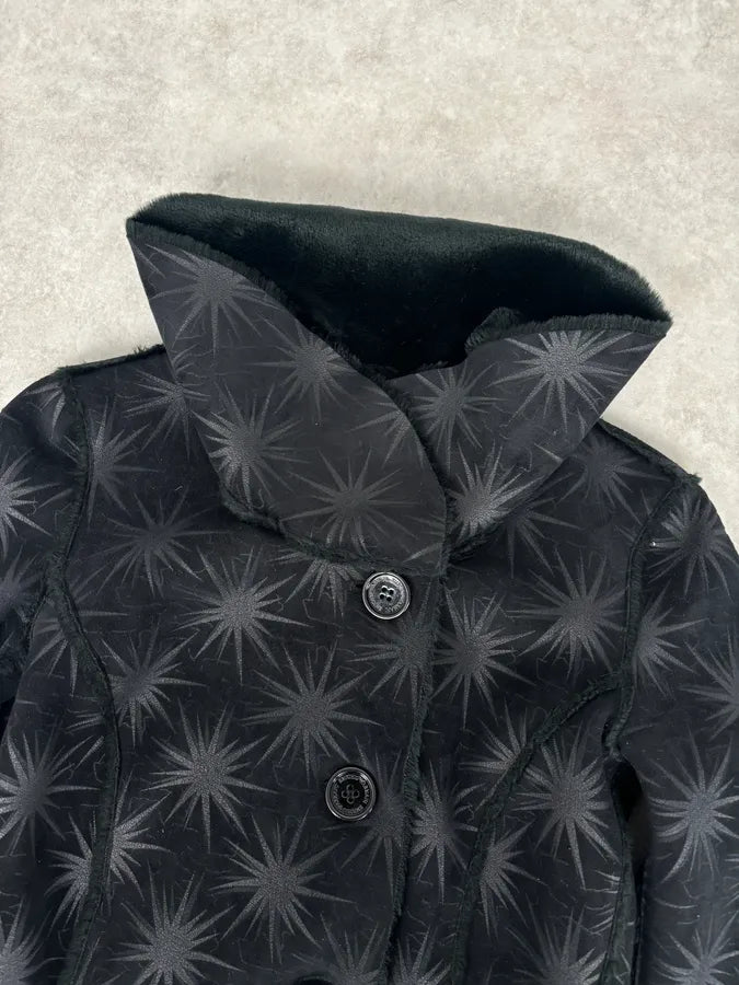 AW2004 Emporio Armani Black Stars Contemporary Reversible Long Coat PmAwaTe 10