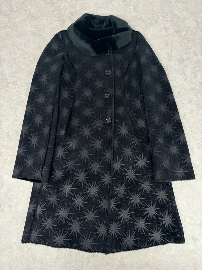 AW2004 Emporio Armani Black Stars Contemporary Reversible Long Coat PmAwaTe 0
