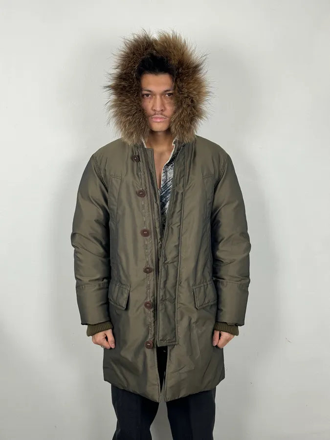 AW2004 Gianfranco Ferré Aviator Green Long fur Hooded Coat ssBtZBH 1