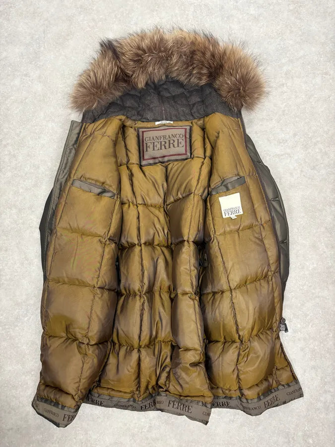 AW2004 Gianfranco Ferré Aviator Green Long fur Hooded Coat ssBtZBH 6