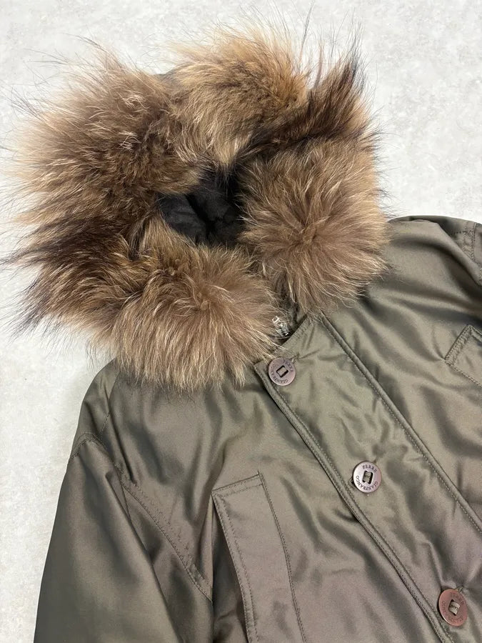 AW2004 Gianfranco Ferré Aviator Green Long fur Hooded Coat ssBtZBH 4