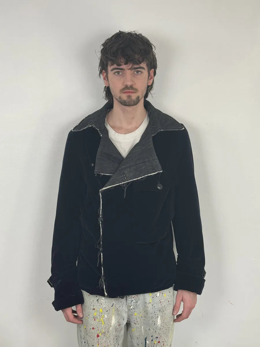 AW2004 Gianfranco Ferré Navy Velvet Officer Jacket LbKqFbQ 3