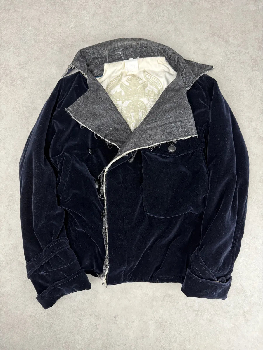 AW2004 Gianfranco Ferré Navy Velvet Officer Jacket LbKqFbQ 7