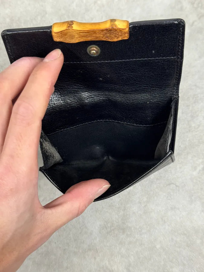 AW2004 Gucci Bamboo Black Leather Wallet XlRjQHV 1