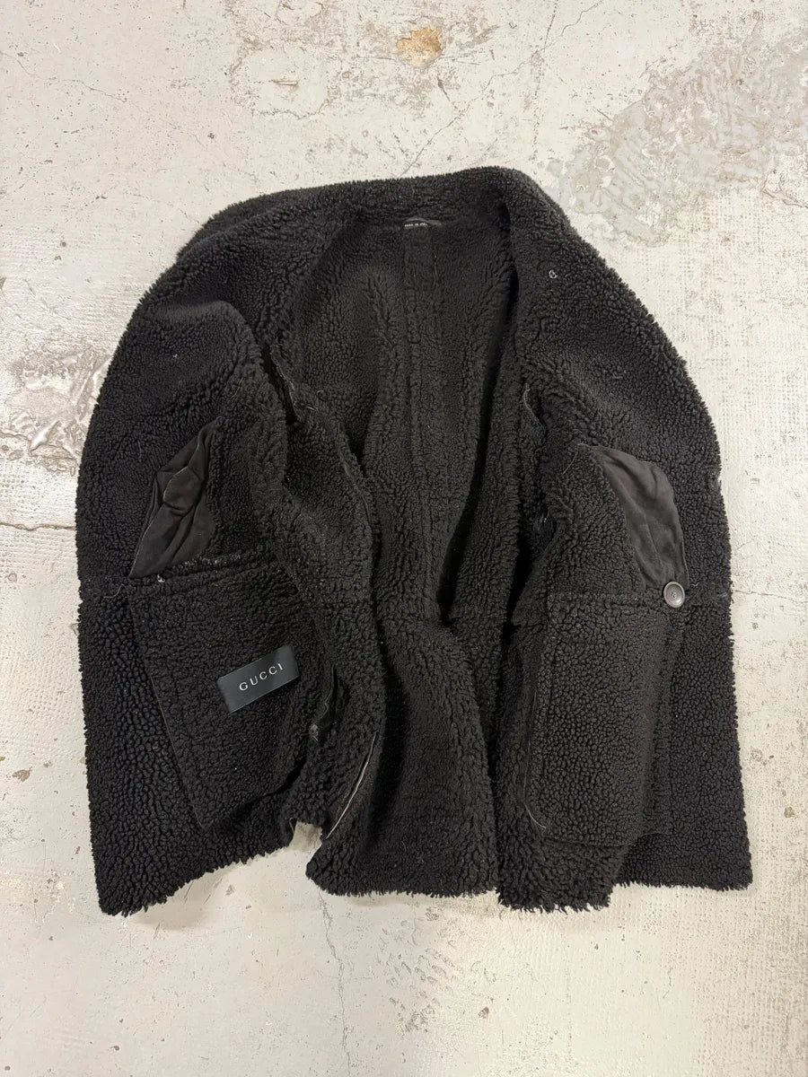 AW2004 Gucci Black Faded Shearling Leather Jacket by Tom Ford XEbbuQa 7