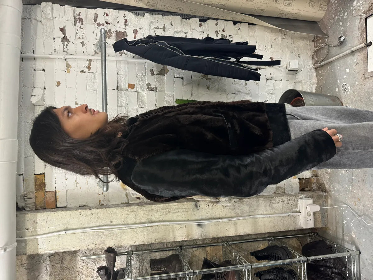 AW2004 Gucci Black Pony Hair Brown Fur Leather Jacket (S) 1