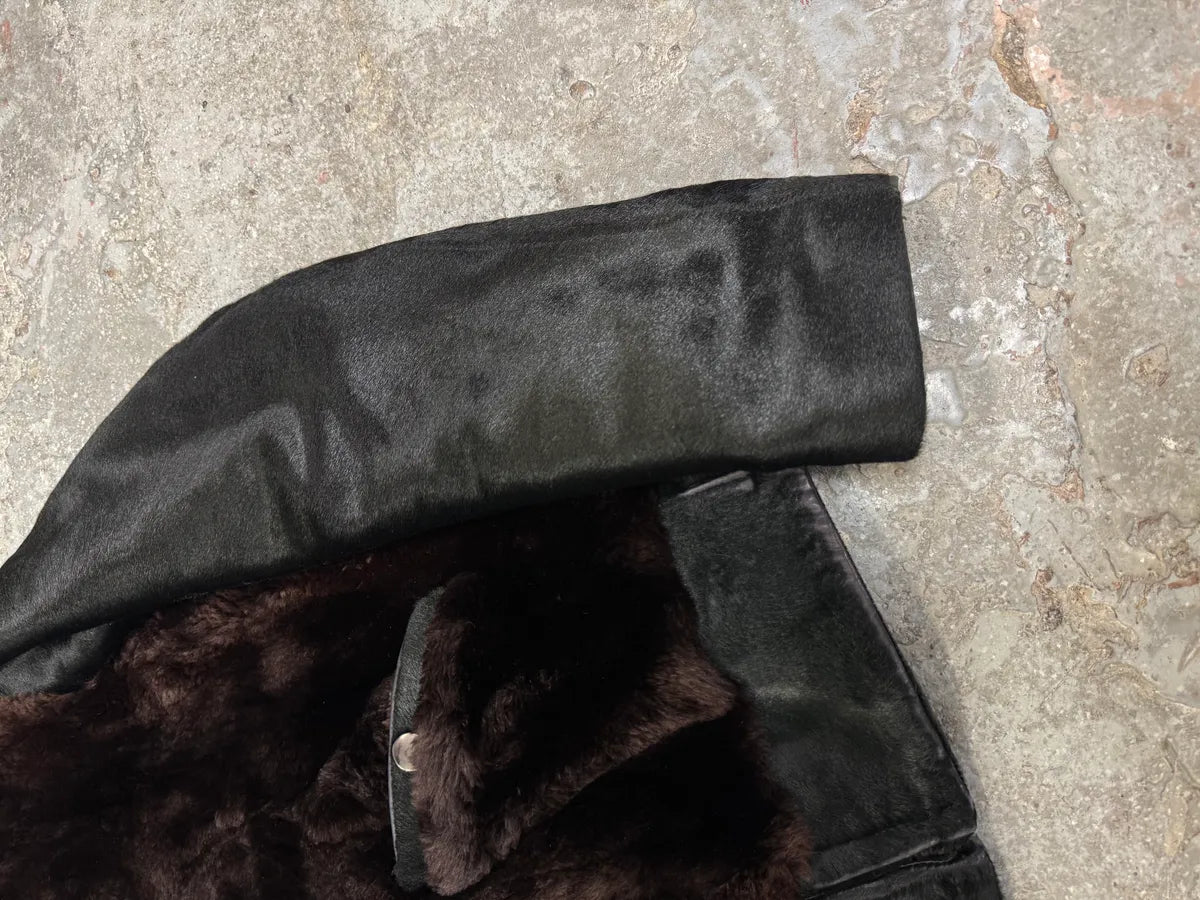 AW2004 Gucci Black Pony Hair Brown Fur Leather Jacket (S) 11