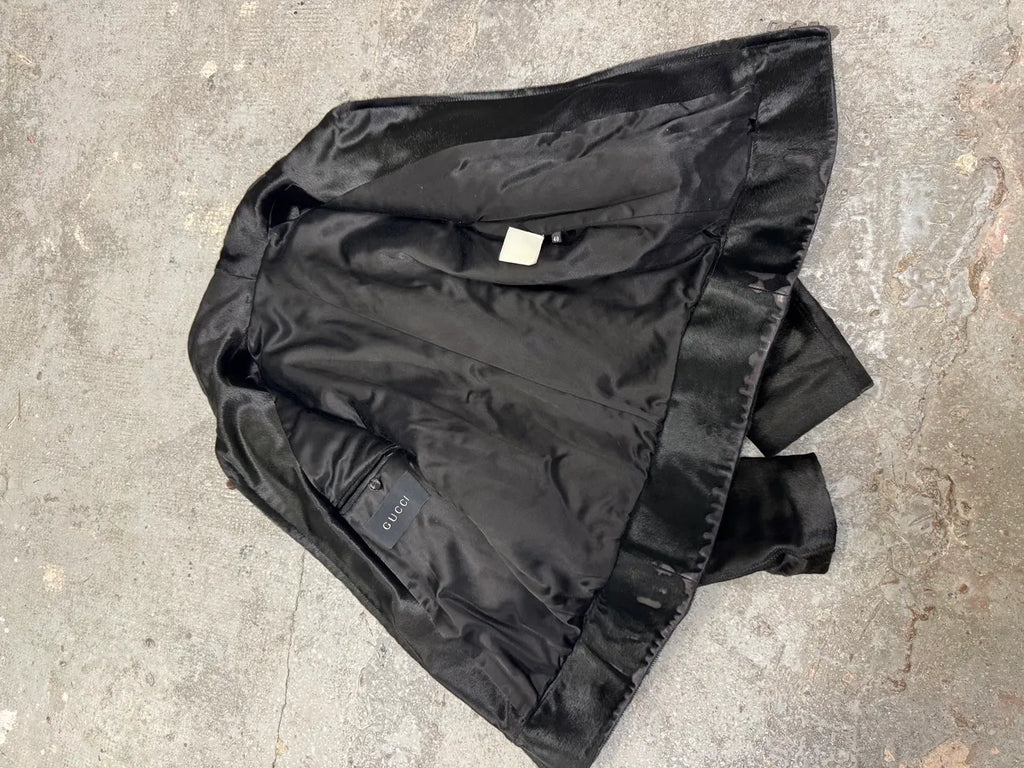 AW2004 Gucci Black Pony Hair Brown Fur Leather Jacket (S) 14