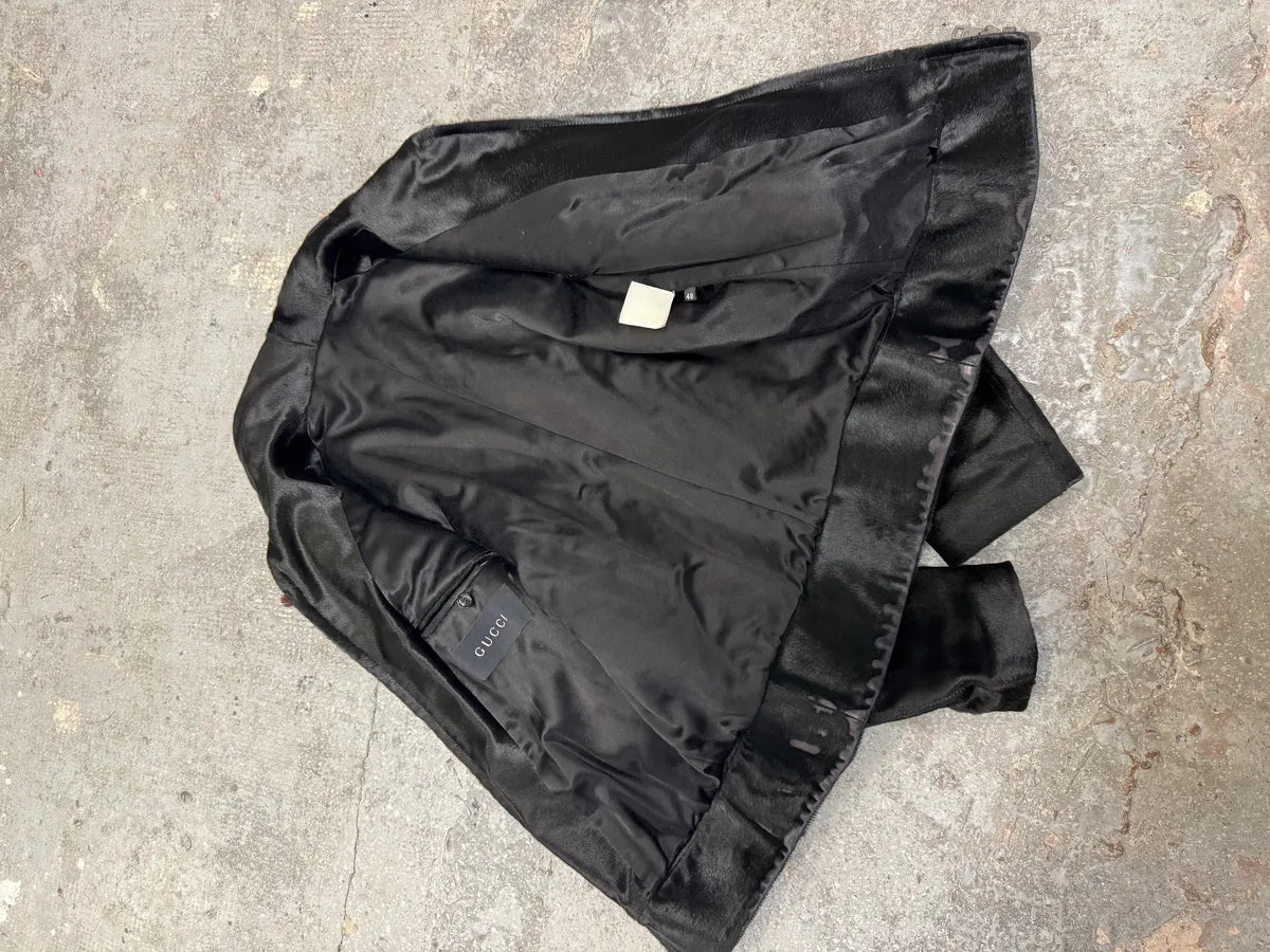 AW2004 Gucci Black Pony Hair Brown Fur Leather Jacket (S) 14
