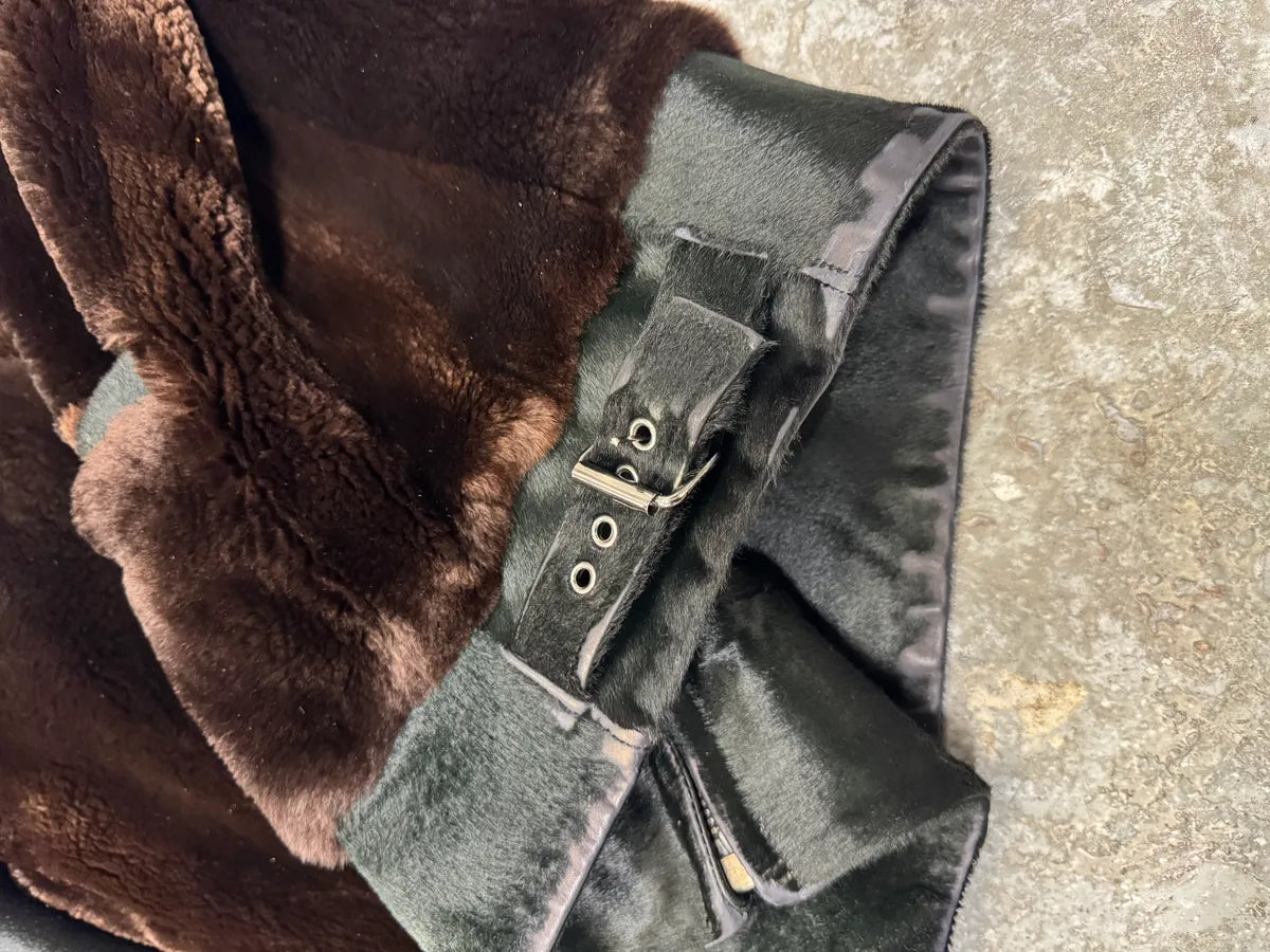 AW2004 Gucci Black Pony Hair Brown Fur Leather Jacket (S) 15