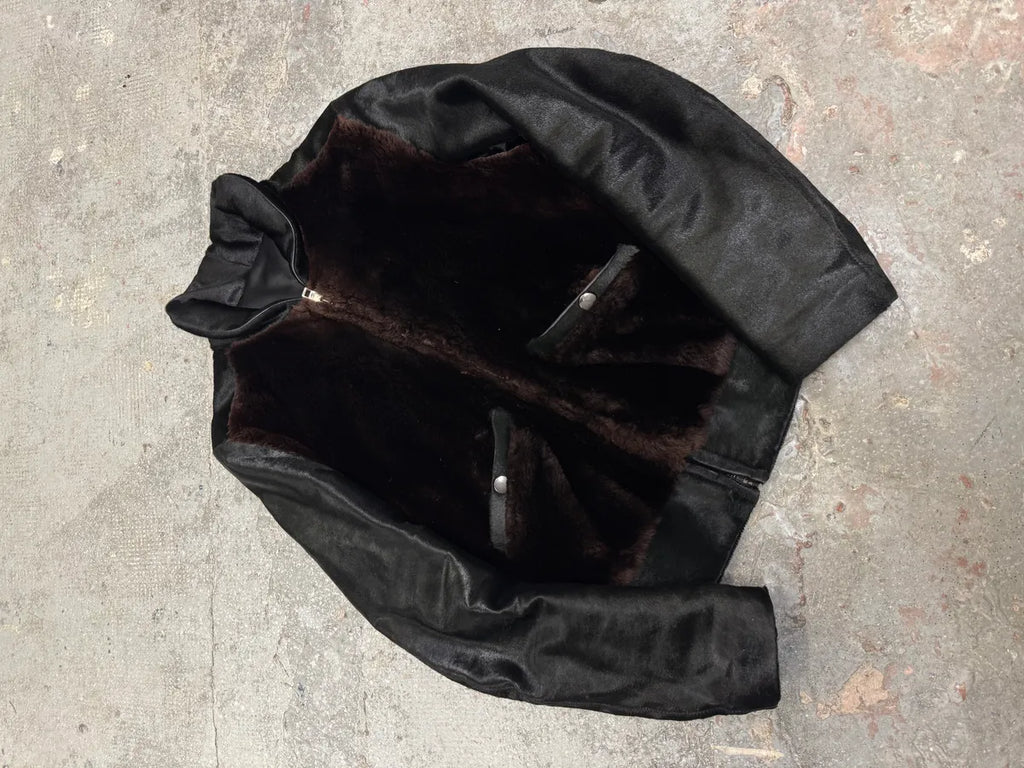 AW2004 Gucci Black Pony Hair Brown Fur Leather Jacket (S) 3