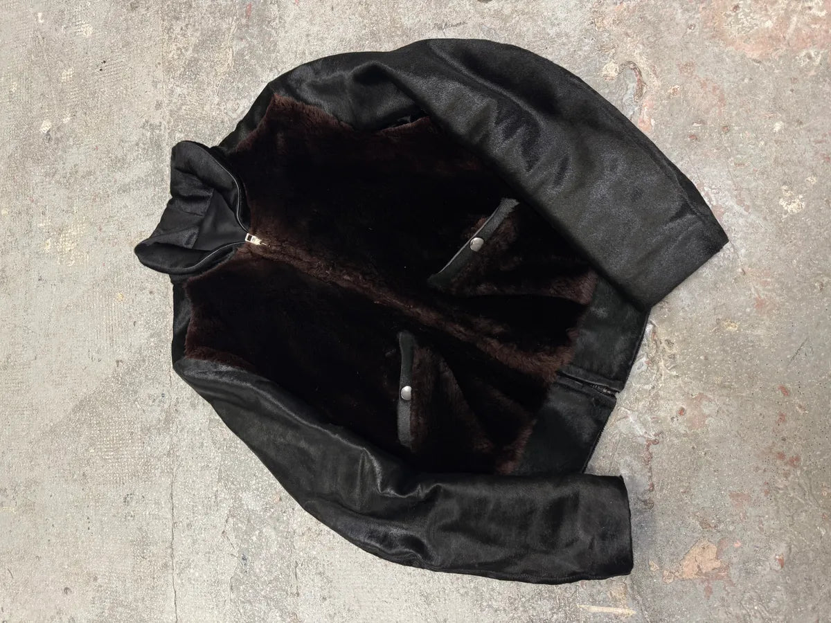 AW2004 Gucci Black Pony Hair Brown Fur Leather Jacket (S) 3