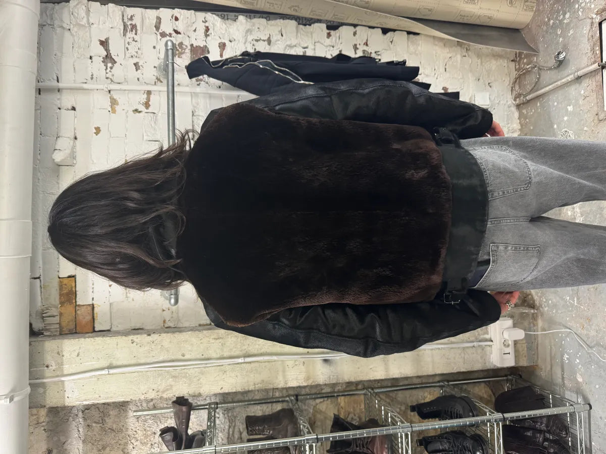 AW2004 Gucci Black Pony Hair Brown Fur Leather Jacket (S) 4