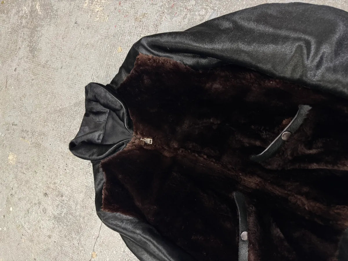 AW2004 Gucci Black Pony Hair Brown Fur Leather Jacket (S) 7